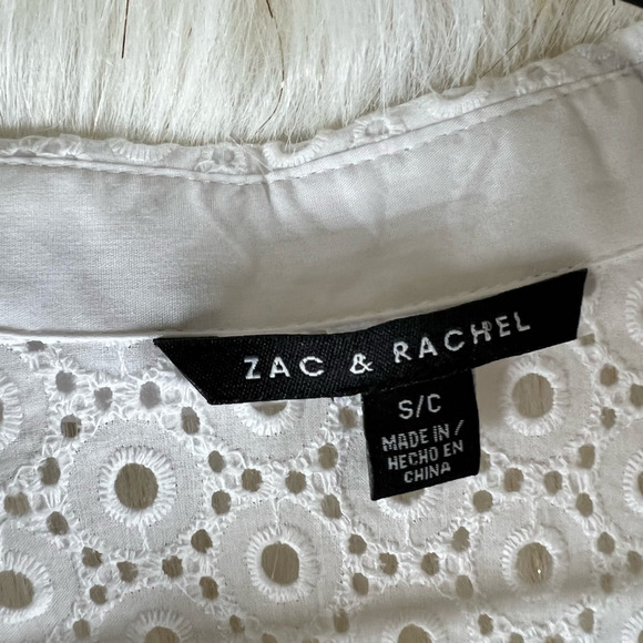 Zac & Rachel Womens Blouse White 3/4 Sleeve Collar Eyelet Lace Button Up S New - Picture 3 of 6